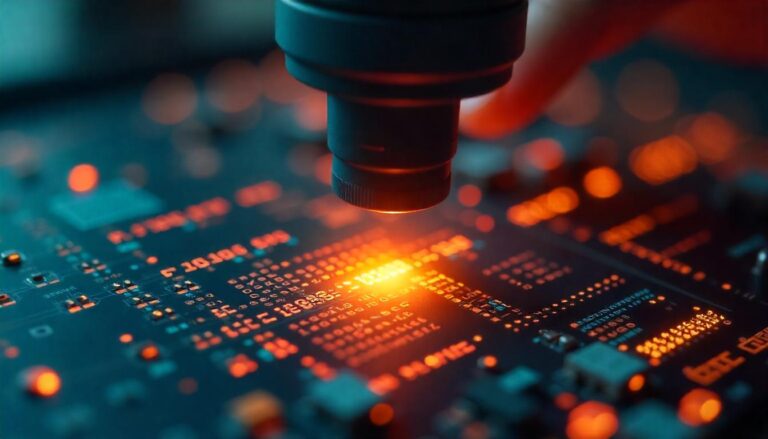 The intense, high-tech visuals depicted here illustrate the comprehensive visibility and real-time responsiveness that a "Security Operations Center (SOC)" must maintain to identify, investigate, and mitigate cyber threats across an organization's complex IT infrastructure.