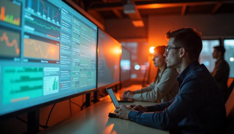 This team of cybersecurity analysts closely monitoring advanced threat intelligence displays highlights the "Benefits of Outsourced Cybersecurity Services", which can provide organizations with expertise, resources, and around-the-clock surveillanc