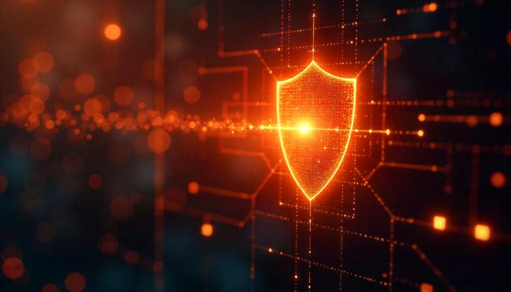 The vibrant, glowing security shield symbolizes the "24x7 SOC (Security Operations Center) monitoring benefits", where persistent cybersecurity vigilance and advanced defensive measures safeguard an organization's digital assets against a continuously evolving threat landscape.