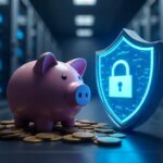 This visually striking scene, with the piggy bank surrounded by coins and the illuminated security shield, underscores the importance of prioritizing cost proactive vs reactive security measures to protect financial assets and data, as the long-term cost savings often outweigh the initial expenditure.