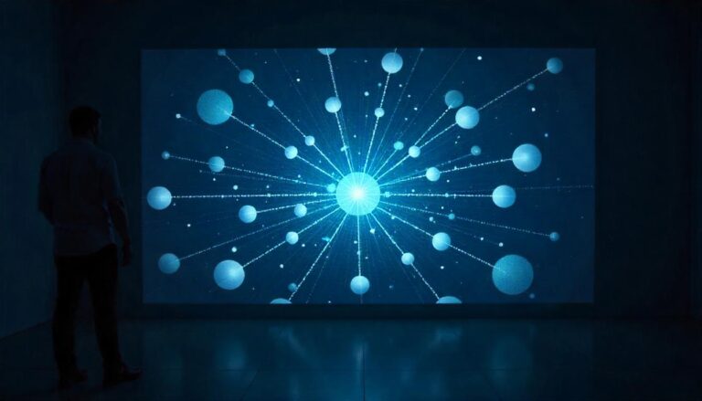 The visually striking, interconnected sphere of luminous nodes displayed on the screen symbolizes the shared responsibility model explained for cybersecurity. The intricate, networked structure represents how Managed Security Service Providers and their clients collaborate to safeguard digital assets, with the MSSP providing the advanced infrastructure and expertise while the client actively participates in maintaining security controls and protocols.