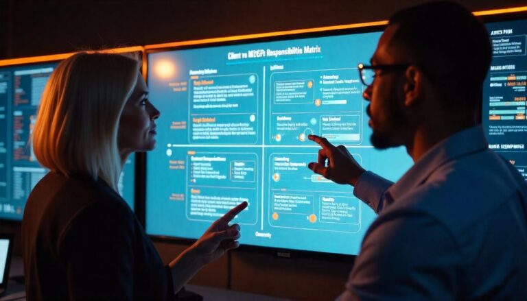 The image depicts a group of individuals engaged in a discussion. This visual tool serves as a reference point for defining roles MSSP engagement, fostering a shared understanding of the collaborative security framework.