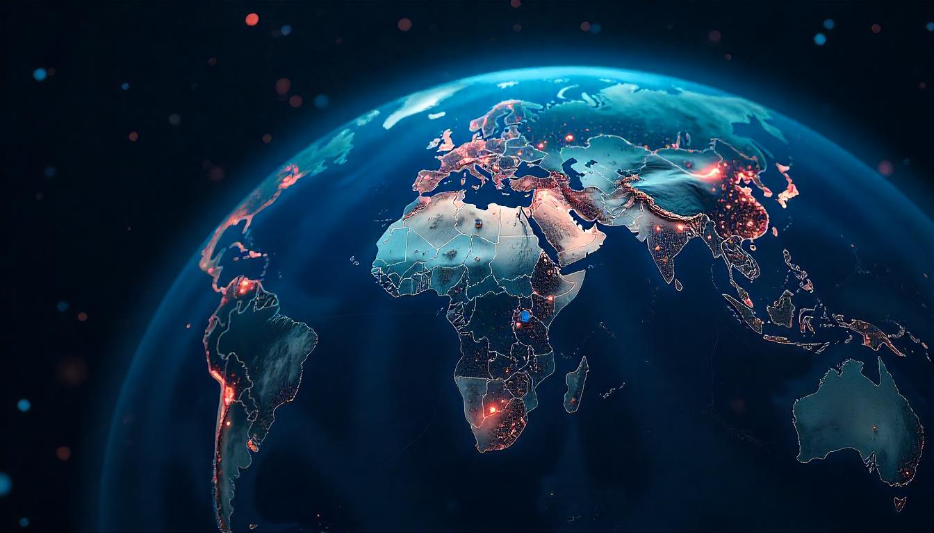 The captivating, illuminated depiction of the Earth in this image highlights the need for a "proactive versus reactive cybersecurity" approach, where organizations leverage advanced global monitoring and threat intelligence to anticipate and mitigate potential risks across diverse international markets and regions.
