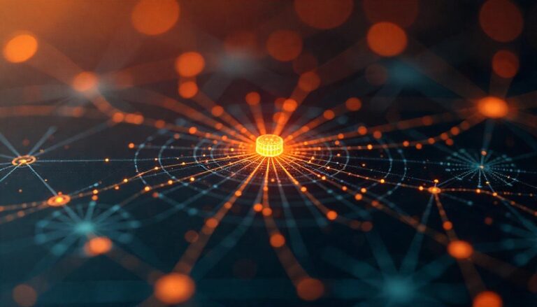 The intricate, interconnected network of glowing nodes and pulsing energy bursts in this image exemplifies the "minimize breach detection time" capabilities that organizations must leverage to rapidly identify and respond to potential cyber threats, limiting the impact of any malicious intrusions.