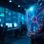 The striking, visually captivating security shield held by the individual in this image represents the power of predictive security analytics benefits, where advanced data monitoring, threat intelligence, and automated response capabilities can proactively safeguard critical systems and assets.