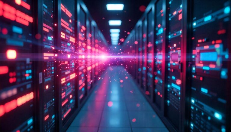 The dynamic, data-filled corridor showcased in this image exemplifies the "compliance requirements for 24/7 monitoring" that organizations must uphold, maintaining persistent vigilance and comprehensive visibility across their digital infrastructure to rapidly detect and respond to any potential threats or vulnerabilities.