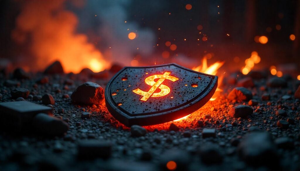 The striking, fiery dollar sign emblazoned on the shield in this image underscores the need for a "proactive vs reactive security approach", where organizations prioritize protective measures to safeguard their valuable assets and operations, rather than waiting for costly breaches or attacks to occur before taking action.