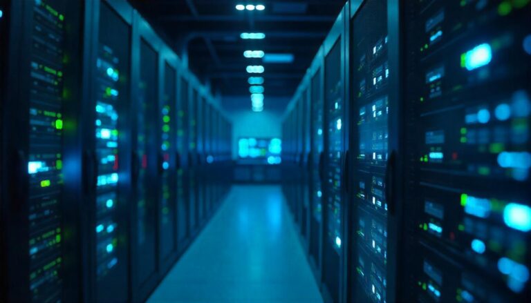 The intense, technology-driven atmosphere illustrated in this image emphasizes how MSSPs provide scalability security operations, where the expansive, interconnected network of hardware and software components symbolizes the agility and breadth required to implement and maintain robust, customizable protection for organizations of any size or complexity.