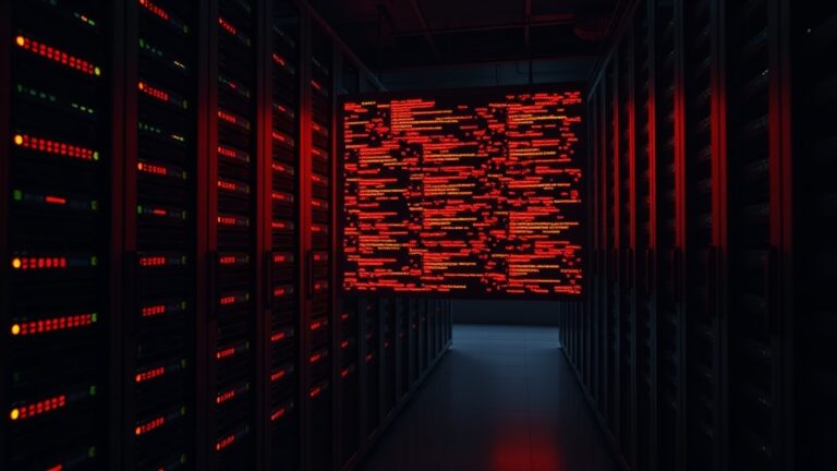 A server room with glowing red lights and a digital display, illustrating Managed SIEM Services Explained.