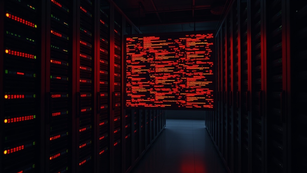 A server room with glowing red lights and a digital display, illustrating Managed SIEM Services Explained.