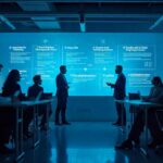 The image depicts a group of individuals engaged in a discussion around a large screen displaying information related to the "Compliance Shared Responsibility Model". This visual aid appears to be guiding the team's understanding of the distinct roles and obligations within the compliance framework.