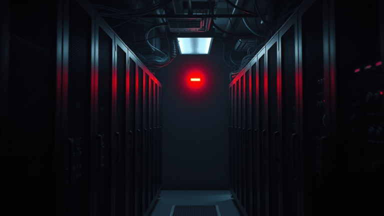 Dimly lit server room highlighting top security threats businesses [city] with red emergency light.