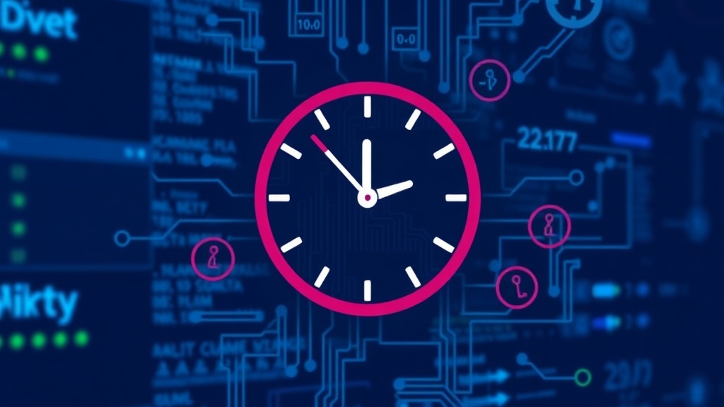 "Graphic illustrating a clock on a circuit board, representing 24/7 SIEM monitoring benefits for security."