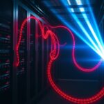 Abstract depiction of data servers with glowing lines, symbolizing strategies for reducing attacker dwell time in MDR.