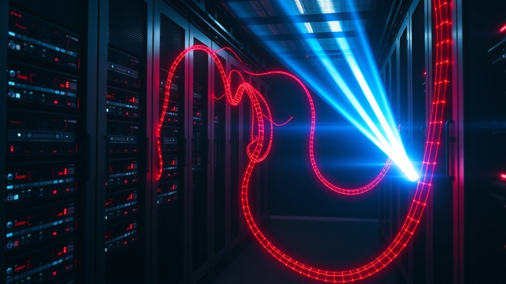 Abstract depiction of data servers with glowing lines, symbolizing strategies for reducing attacker dwell time in MDR.
