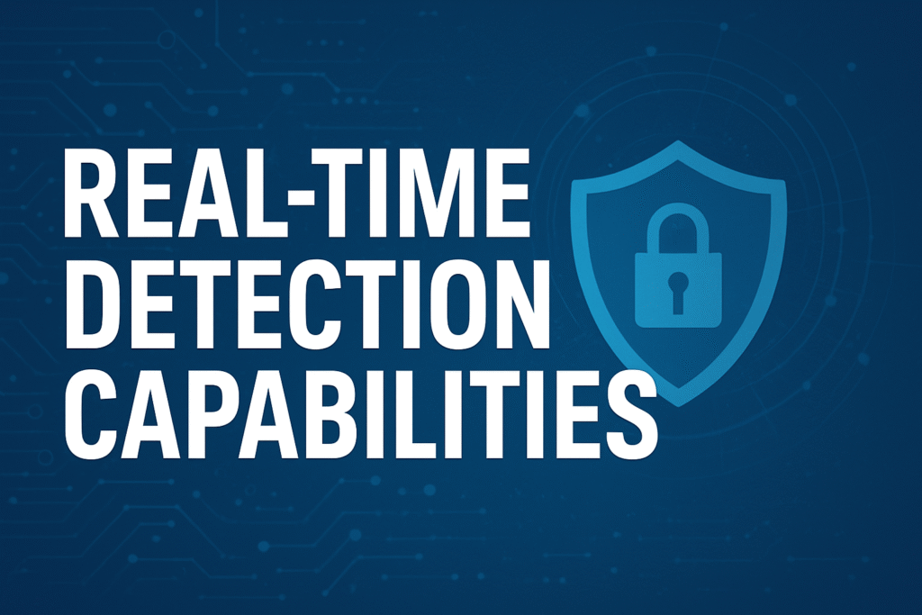 A shield icon and text showcasing the real-time detection capabilities of the firewall monitoring system, ensuring prompt identification of potential threats.