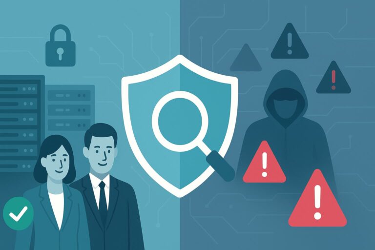 Visual of wins and risks in Outsourced Intrusion Detection Monitoring, showing secure team versus cyber threats.