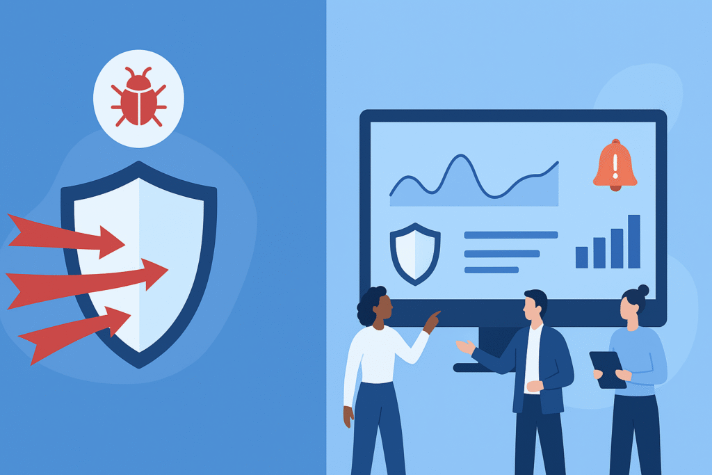Icons representing deep packet inspection, intrusion prevention, network traffic analysis, and data protection, key elements of network traffic analysis security.