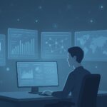 A person analyzes data on a computer screen, exploring what is managed threat intelligence in a secure environment.