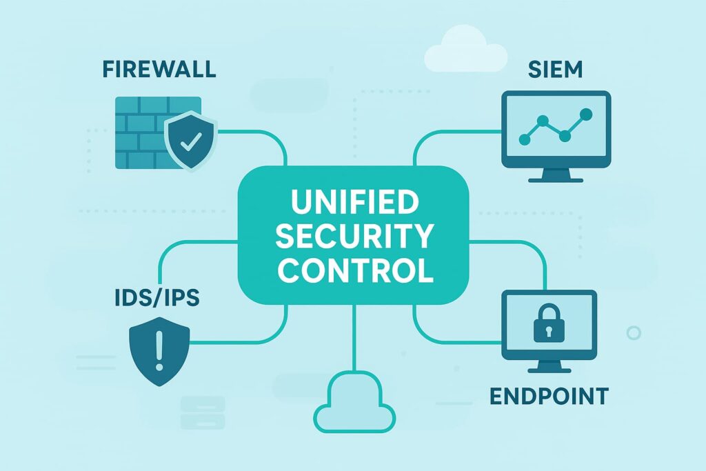 Diagram illustrating unified security control, highlighting choosing managed IDS/IPS vendor for comprehensive protection.