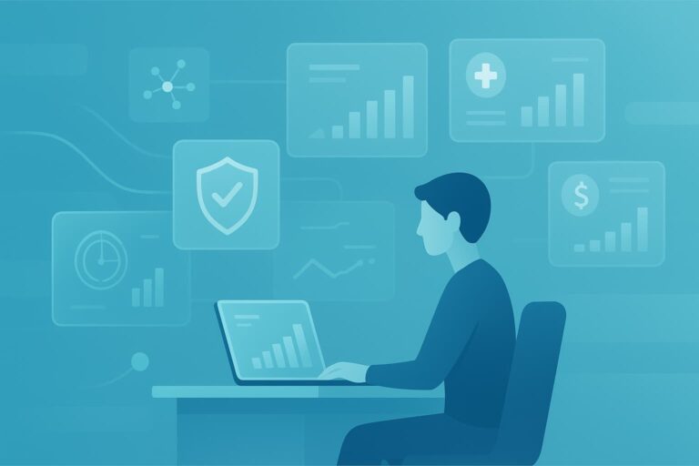 Cybersecurity analyst monitoring industry specific threat feeds across finance, healthcare, and energy dashboards.