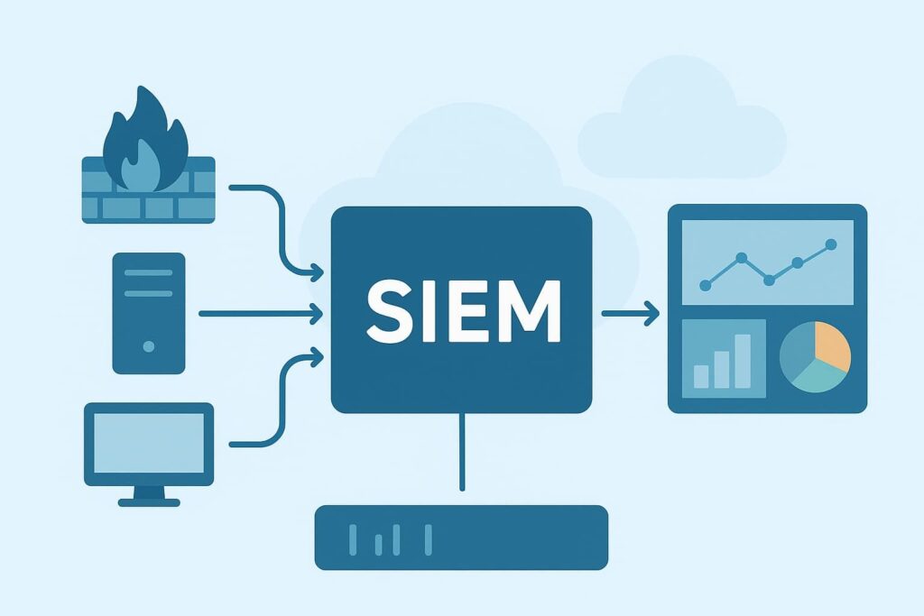 SIEM log management integration system with data visualization tools.