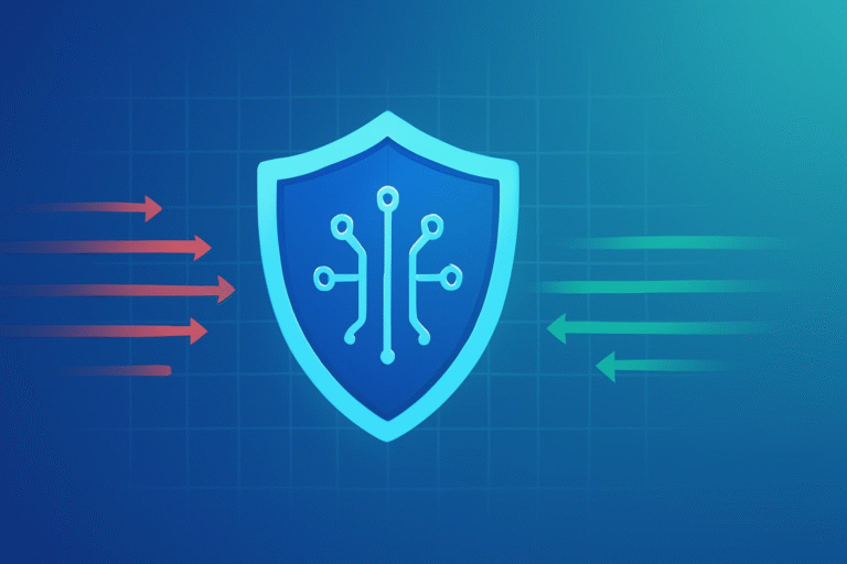 A blue shield icon with a circuit board pattern, representing digital protection and security.