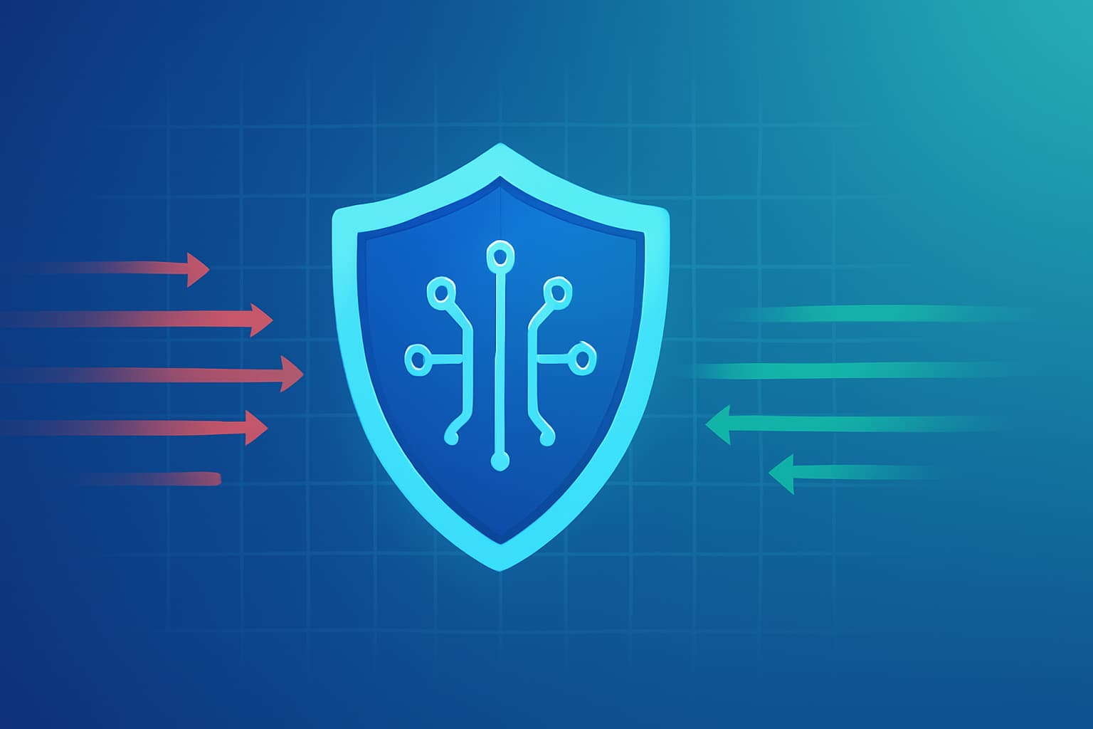 A blue shield icon with a circuit board pattern, representing digital protection and security.