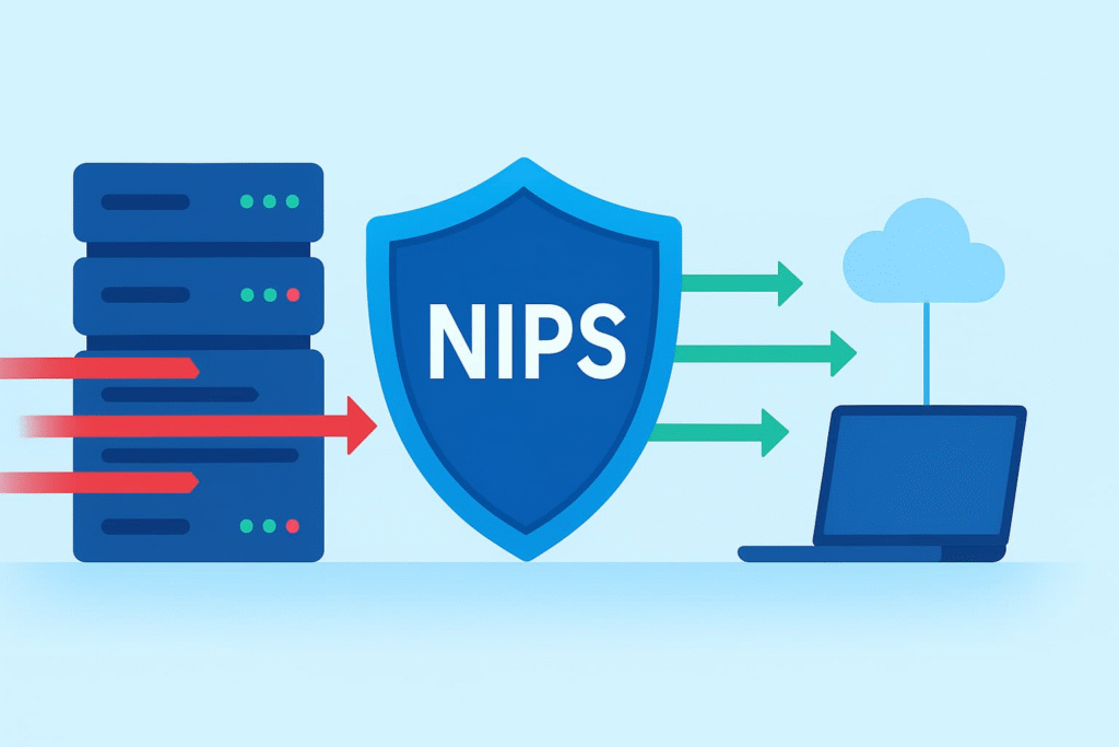 Illustration of a network intrusion prevention system (NIPS) protecting digital devices and cloud infrastructure