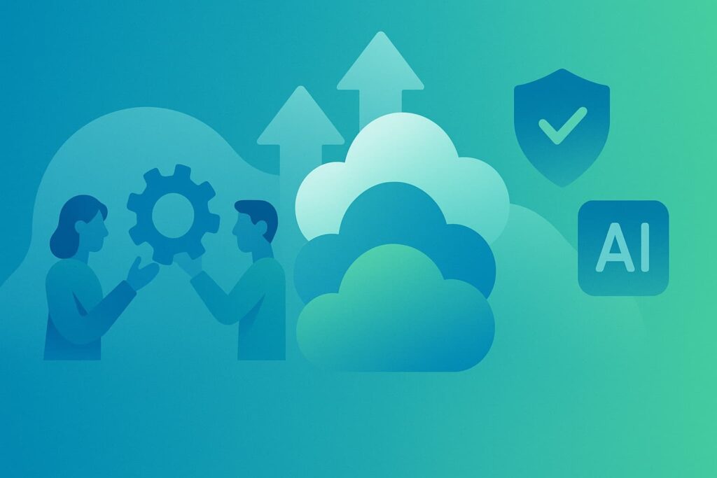 The image illustrates the benefits outsourced cloud security posture management (CSPM), including cloud infrastructure, security, and AI integration.