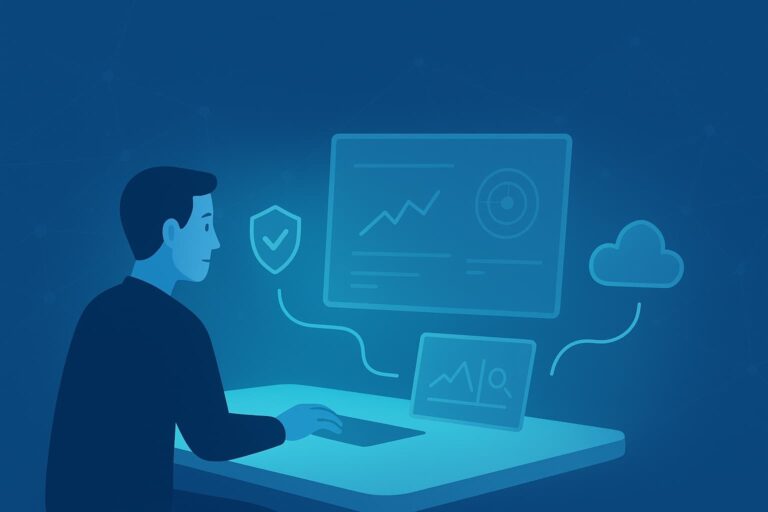 Cybersecurity analyst reviewing benefits of curated threat intelligence feeds on glowing digital dashboards.