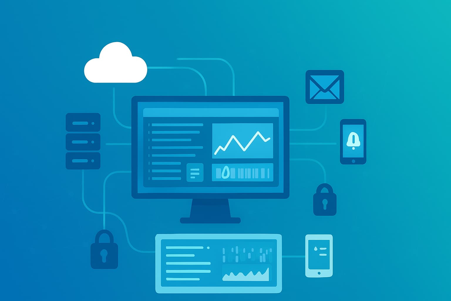 Central dashboard displaying data analytics and alerts representing a log monitoring alerting service system.