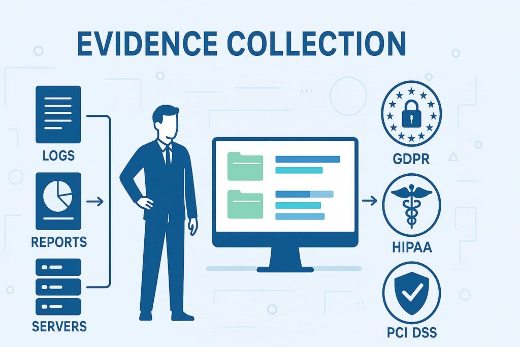 Evidence collection compliance MSSP for data security and privacy regulations like GDPR, HIPAA, and PCI DSS, as handled by a managed security service provider (MSSP).

