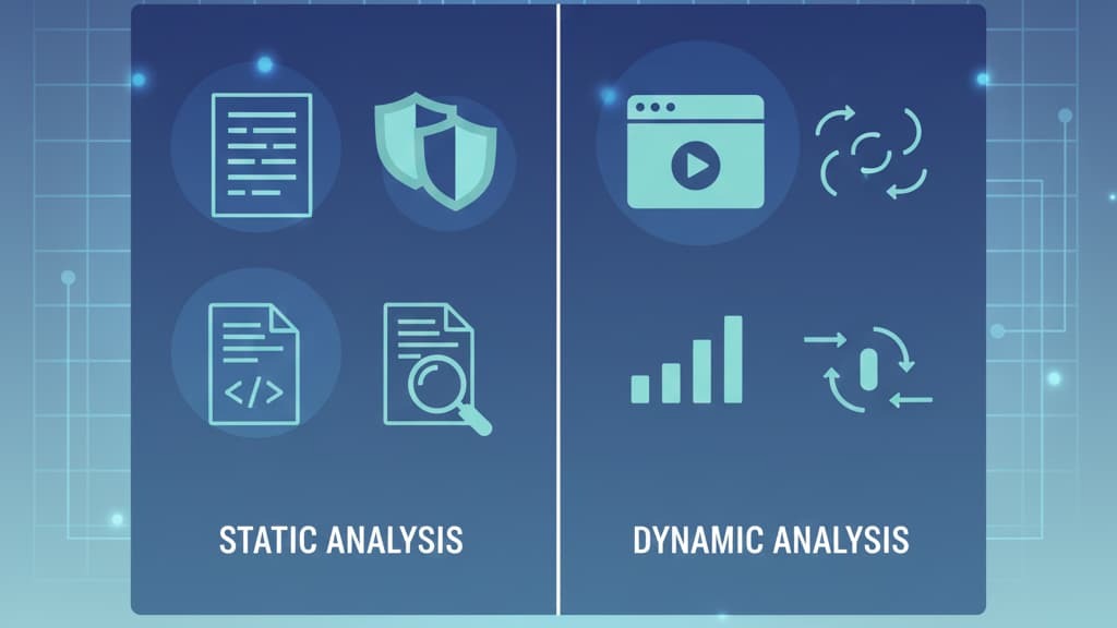  Infographic comparing static and dynamic analysis in malware analysis reverse engineering.