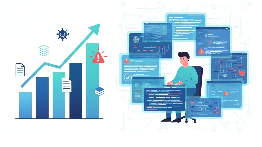 Illustration of an outsourced digital forensics investigation, showing data analysis and cybersecurity alerts.