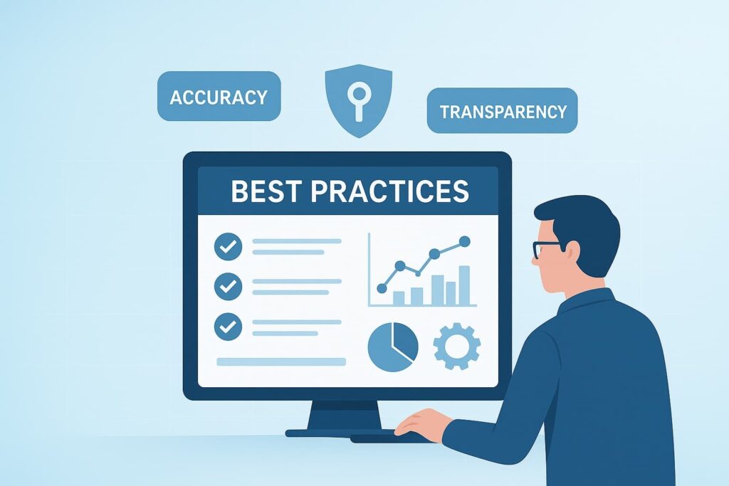 Image of a man analyzing best practices for generating security compliance reports on a computer screen with graphs.