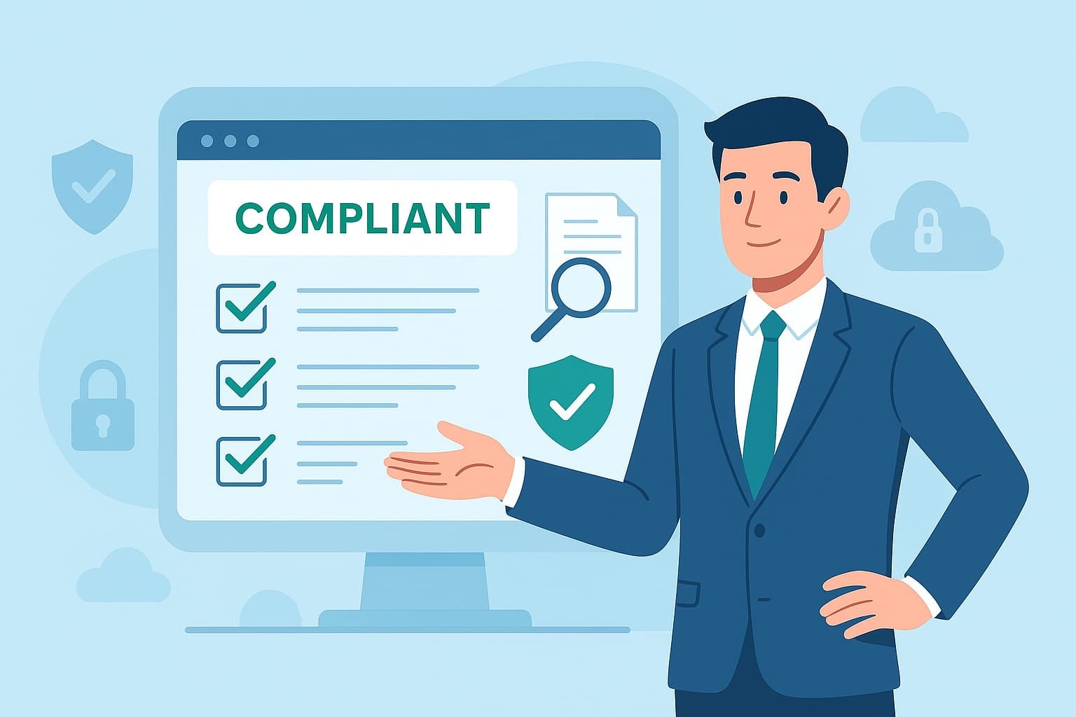 MSSP professional presenting compliance checklist on screen, illustrating satisfying auditor requirements process