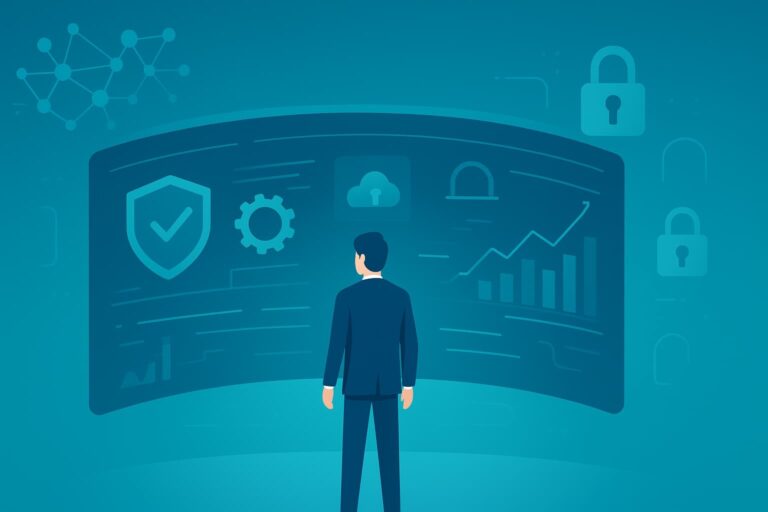 A professional examining a digital interface showcasing advanced & specialized services in cybersecurity and data analytics.