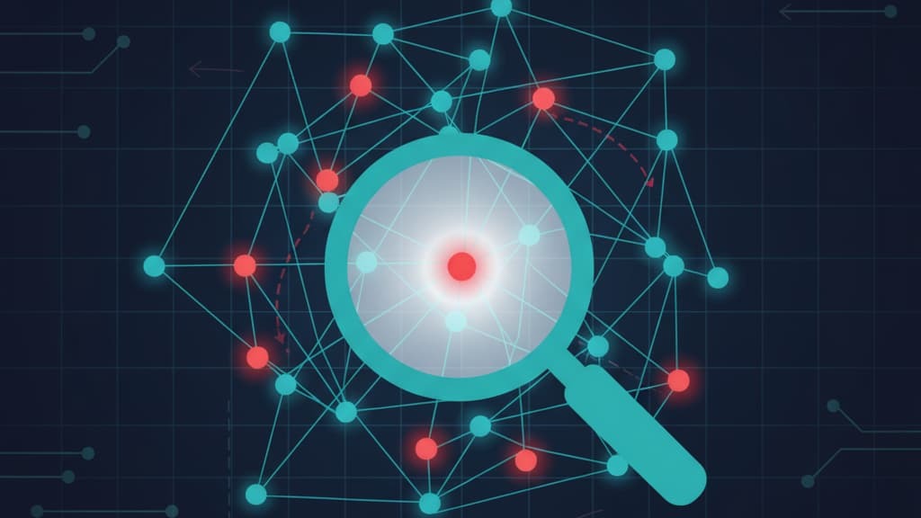  A magnifying glass highlights a network, illustrating how does threat hunting work in cybersecurity.