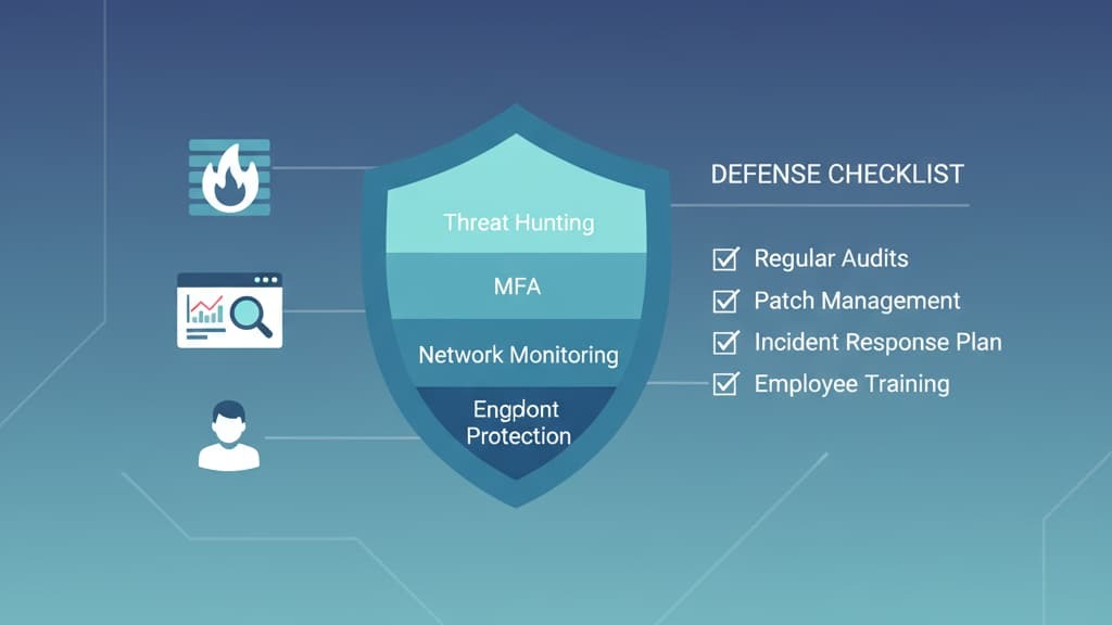 Visual representation of a defense checklist for finding advanced persistent threats, featuring key security measures and strategies.