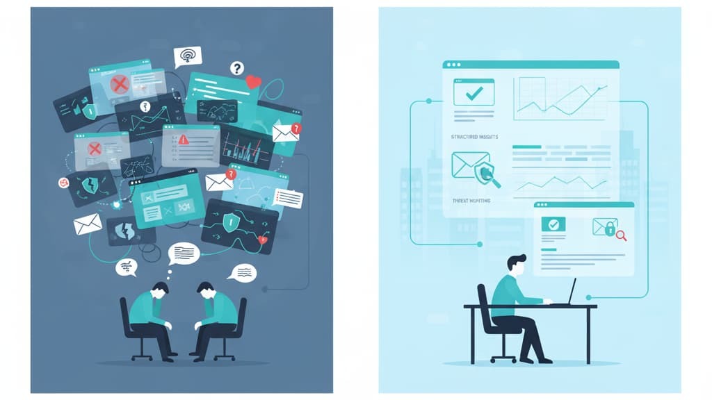 Illustration of outsourced cybersecurity threat hunting in Fullerton, showcasing data analysis and team collaboration.