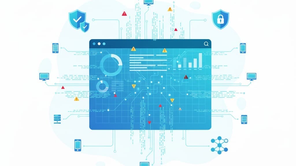  Illustration of data analysis with graphs and alerts, showcasing proactive security monitoring techniques.