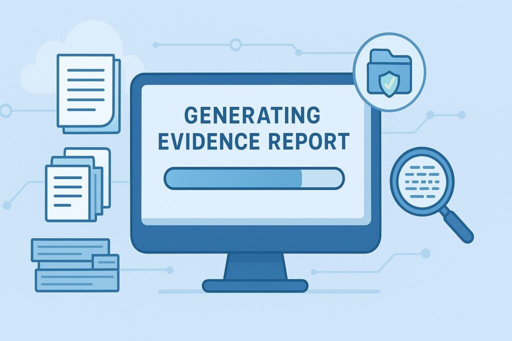 Generating an evidence report for basic compliance monitoring via MSSP.