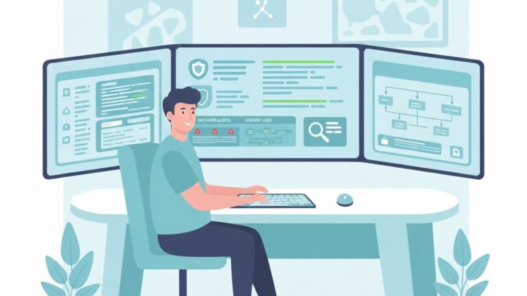 A person working at a desk with multiple screens displaying Digital Forensics Incident Response (DFIR) tools and data.