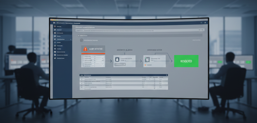 A security dashboard that demonstrates automating security playbook execution through automated detection, containment, and resolution workflows.