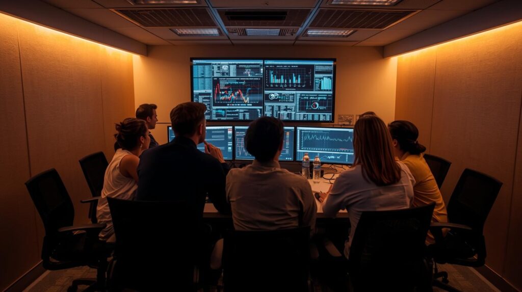 Security team collaborating on reducing security analyst workload SOAR using automated monitoring tools