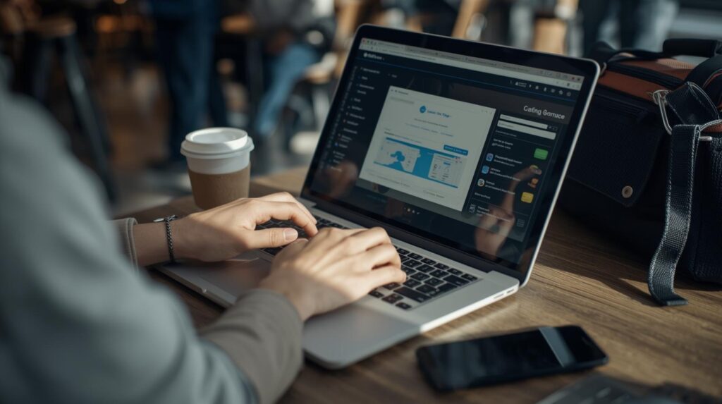 Remote worker implementing preventing sensitive data exfiltration measures while working on laptop in public space