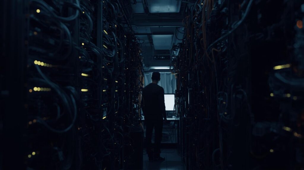 IT professional in data center working on preventing sensitive data exfiltration through secure infrastructure