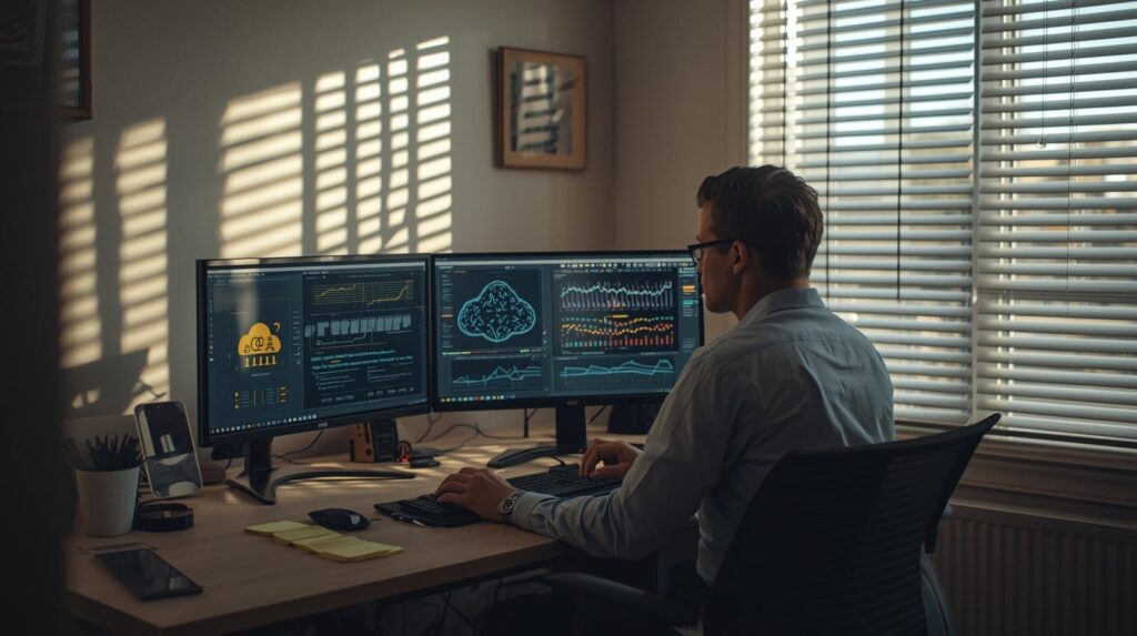 Security analyst evaluating choosing managed dlp vendor in California using multiple monitoring dashboards