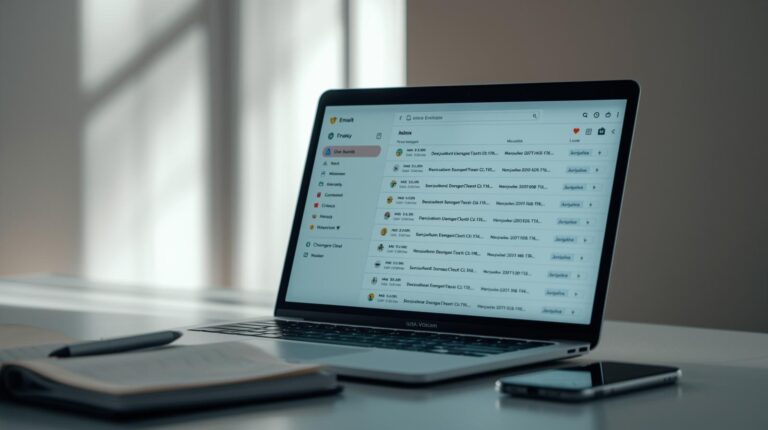 Email inbox on laptop protected by Managed Email Security Gateway filtering suspicious messages and spam effectively